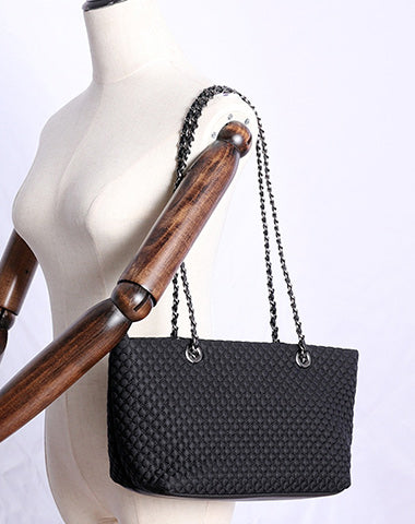 Womens Nylon Diamond Shoulder Purse Womens Black Nylon Chain Shoulder Purse Nylon Chain Purse for Ladies