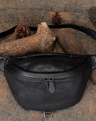 Women Black Gray Leather Waist Bag Fanny Pack Vintage Handmade Hip Pack for Men