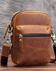 Brown Leather Small Waist Bag Belt Pouch Vertical Mini Shoulder Bag Belt Bag Side Bag For Men