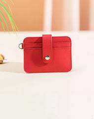 Cute Women Black Leather Card Holder Slim Card Wallet Slim Card Holder with Keychain Ring Credit Card Holder For Women