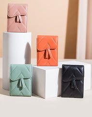 Small Women Pink Leather Card Holder Small Card Wallet Sheepskin Card Holder Credit Card Holder For Women
