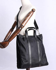 Womens Nylon Leather Tote Handbag Vertical Womens Black Nylon Shoulder Travel Purse Nylon Work Purse for Ladies