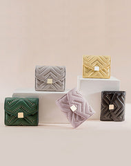 Cute Womens Yellow Leather Small Wallet with Rivets Billfold Slim Small Wallet For Women