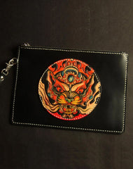 Cool Handmade Tooled Leather Monster Clutch Wallet Wristlet Bags Clutch Purse For Men