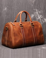 Casual Brown Leather Men's Small Overnight Bag Travel Bag Luggage Brown Weekender Bag For Men