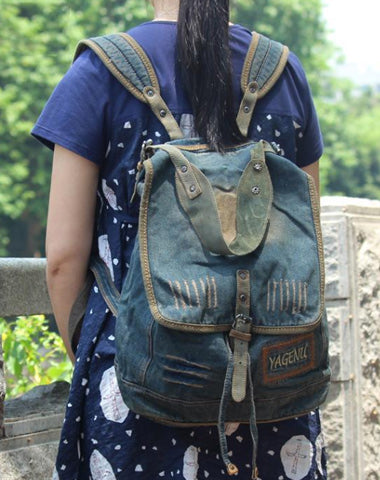 Fashion Denim Blue Mens Womens Backpack School Backpack Blue Jean Travel Backpacks For Men