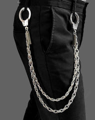 27'' Metal DOUBLE Chain BIKER SILVER WALLET CHAIN Handcuffs LONG PANTS CHAIN SILVER jeans chain jean chain FOR MEN