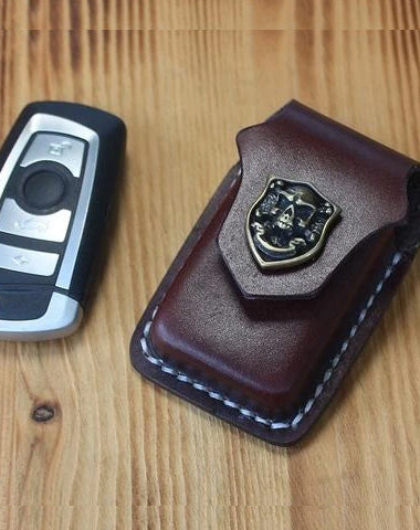 Handmade Black Leather Mens Car Key Case Brown Car Key Holder with Belt Loop/Belt Clip