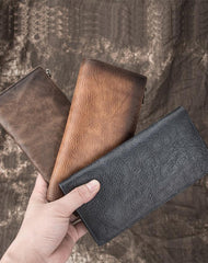 Vintage Brown Long Wallet Leather Mens Bifold - Front View