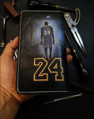 Badass Leather Men's Kobe Bryant Long Wallet Handmade Tooled Zipper Long Wallets For Men