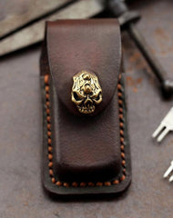 Skull Brown Leather Mens Dunhill Lighter Cases Standard Dunhill Lighter Holder For Men