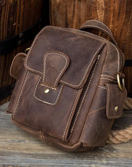Casual Brown Leather Small Side Bags Waist Bag Belt Pouch Messenger Bag Courier Bag for Men