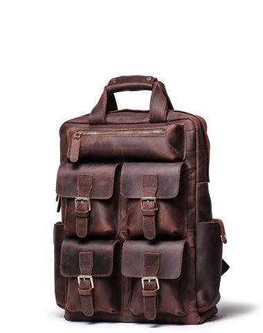 Cool Brown Mens Leather Dark Brown 15" Backpack Travel Backpack College Backpack Computer Backpack for Men