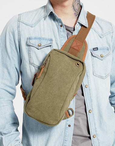 Army Green Canvas Sling Backpack Men's Sling Bag Blue Chest Bag Canvas One shoulder Backpack For Men