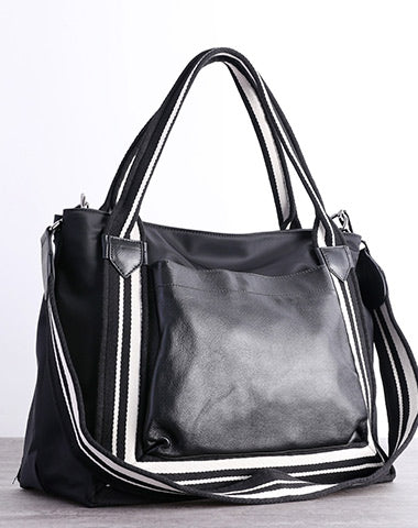 Cute Womens Nylon Leather Handbags Briefcase Mens Black Nylon 14'' Laptop Shoulder Purse for Ladies