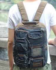 Denim Blue Mens 14 inches Backpack School Backpack Blue Jean Travel Backpack For Men - EverHandmade