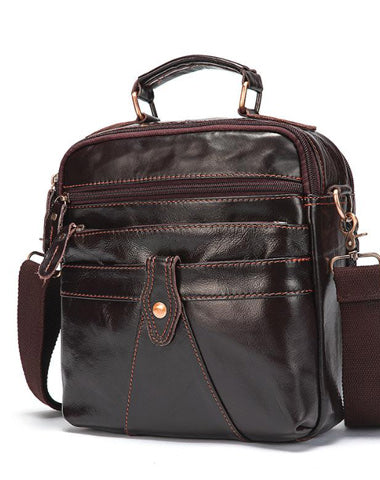 Coffee LEATHER MEN'S Small Vertical Side Bag Messenger Bag Coffee Briefcase Handbag FOR MEN