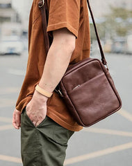 Brown Leather Mens CasualSmall Vertical Courier Bag Messenger Bags Black Postman Bag For Men