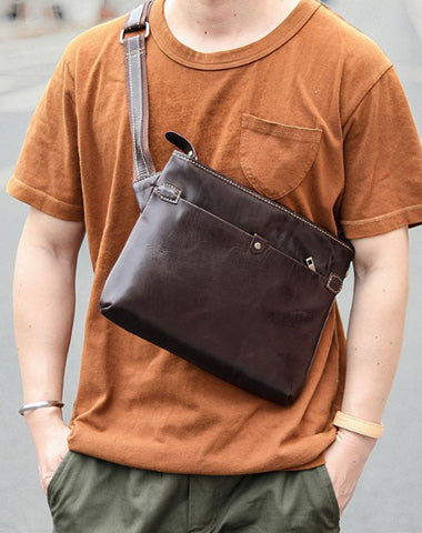 Dark Coffee Leather Mens Casual Small Courier Bag Messenger Bags Brown Postman Bag For Men