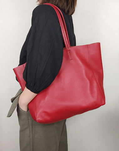 Fashion Womens Red Leather Oversize Tote Bag Red Shoulder Tote Bag Handbag Tote For Women