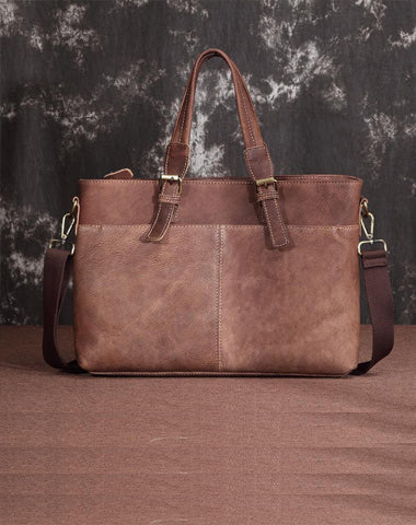 Brown Cool Leather 14 inches Light Brown Briefcase Messenger Bag Handbag Shoulder Bag For Men