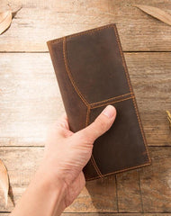 Cool Leather Mens Brown Bifold Long Wallets Long Wallet Clutch Card Wallet for Men