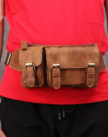 Badass Leather Fanny Pack Men's Brown Hip Bag Chest Bag Bum Bag Waist Bag For Men