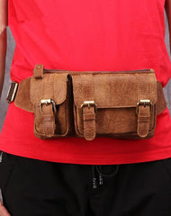Badass Leather Fanny Pack Men's Brown Hip Bag Chest Bag Bum Bag Waist Bag For Men