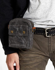 Gray Cool Canvas Mens Mini Vertical Waist Bag Belt Pouch Messenger Bags Side Bag for Men