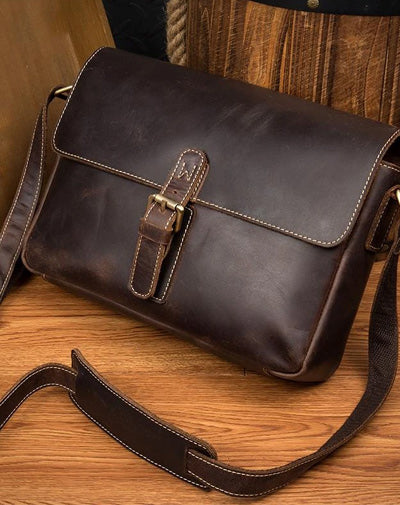 Cool Dark Coffee Leather 13 inches Postman Bag Messenger Bags Side Bag for Men