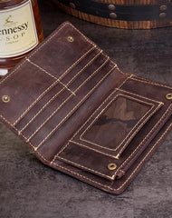 Dark Brown Cool Mens long Wallet Bifold Long Wallet Phone Wallet for Men