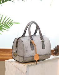 Vintage Womens Waxed Leather Boston Handbags Purse - Front Close Up