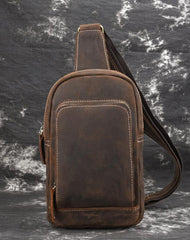Dark Brown Leather Men's Sling Bag Sling Pack Leather Chest Bag One Strap Backpack For Men