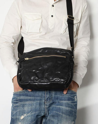 Casual Black Leather Mens Cool Side Bags Messenger Bag Brown Postman Courier Bags for Men