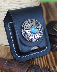 Handmade Mens Black Leather Classic Zippo Lighter Cases Tan Zippo Lighter Holder with Belt Clip