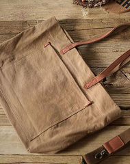 Khaki Vintage Canvas Men Womens Large Tote Bag Green Canvas Shoulder Tote Bag Shopper Tote For Men