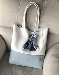 Stylish Womens White Blue Leather Tote Bag Two Colors Tote Purse White Shoulder Tote Shopper For Women