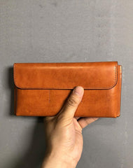 Handmade Leather Mens Cool Wallet Long Leather Wallet Clutch Wristlet Wallet for Men