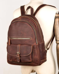 Fashion Brown Mens Leather 14-inch Large Laptop Backpacks Brown Travel Backpacks School Backpack for men