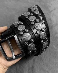 Badass Black Leather Metal Rock Punk Belt Black Motorcycle Belt Leather Rivet Belts For Men