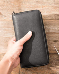 Cool Black Leather Mens Zipper Clutch Wallet Long Wallet Black Cell Phone Long Wallet for Men