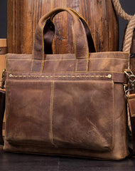Casual Brown Leather 15 inches Laptop Briefcase Work Side Bag Work Handbag for Men