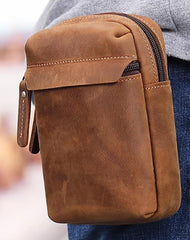 Cool Brown Leather Men's Cell Phone Holster Brown Belt Bag Waist Bag Belt Pouch For Men