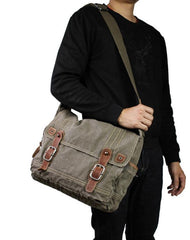 Cool Canvas Black Mens 13 inches Messenger Bag Side Bag Green Postman Bag Courier Bag For Men