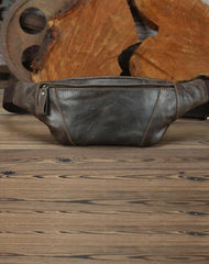 Brown MENS LEATHER FANNY PACK Coffee BUMBAG - Front View
