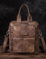 Brown Leather Mens Vertical Briefcase Work Bag Handbag Vertical 10 inches Shoulder Bags Business Bags For Men