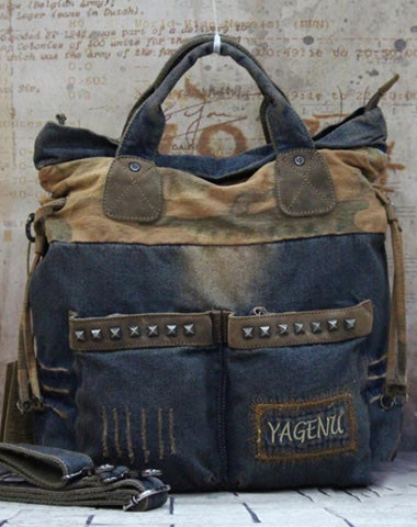 Blue Denim Mens Large Handbag Vertical Messenger Bags Casual Jean Postman Bags Courier Bag For Men