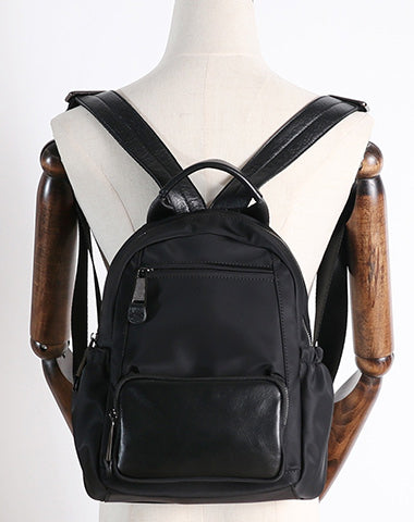 Nylon Backpacks Womens School Backpack Purse Black Nylon Leather Travel Rucksack for Ladies