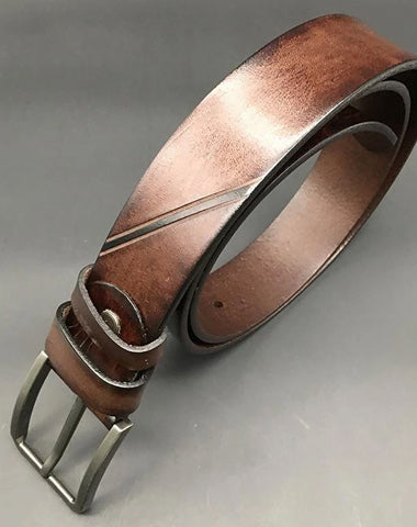 Handmade Cool Dark Brown Mens Leather Belt Black Leather Belt for Men