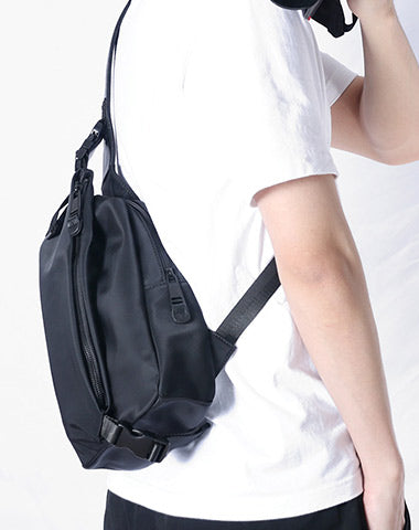 Mens Nylon Sling Bag Waterproof Black Nylon Biker Chest Purse Nylon Crossbody Sling Bag for Men